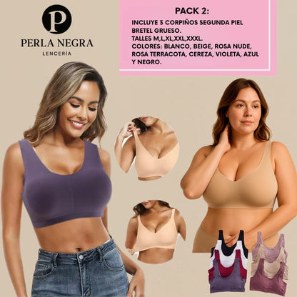 PROMO 3X1 | Corpiño Segunda Piel Bretel Grueso + Pack Bombachas de Regalo